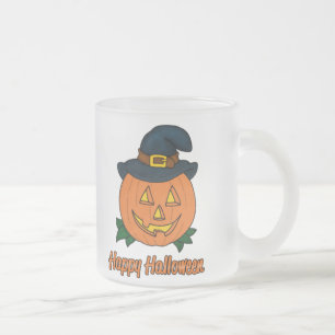 Happy Halloween Pumpkin with Hat Frosted Glass Coffee Mug