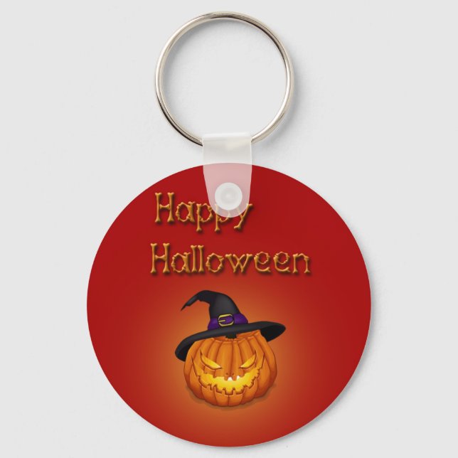 Happy Halloween Pumpkin with Hat Key Ring (Front)