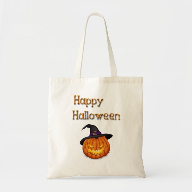 Happy Halloween Pumpkin with Hat Tote Bag (Front)