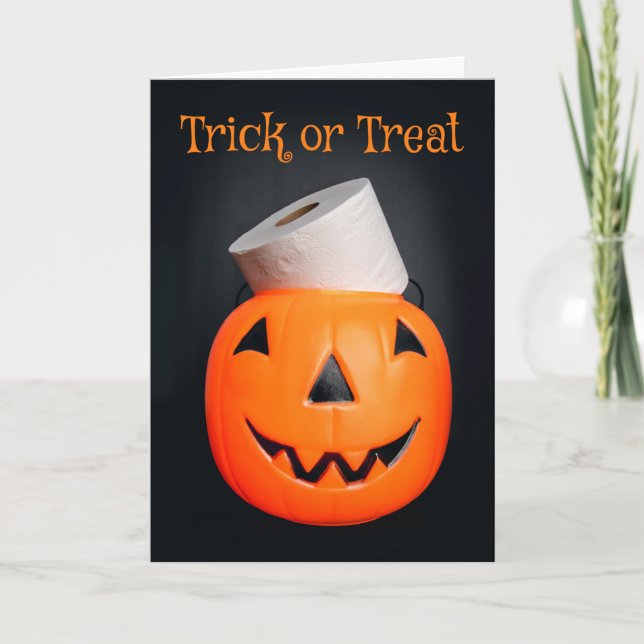 Happy Halloween Pumpkin With Toilet Paper Holiday Card (Front)