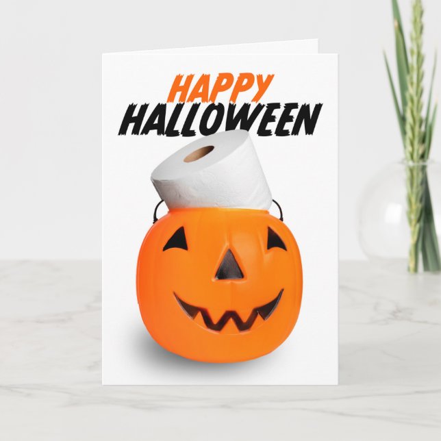 Happy Halloween Pumpkin With Toilet Paper Humour Holiday Card (Front)