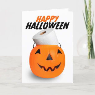 Happy Halloween Pumpkin With Toilet Paper Humour Holiday Card