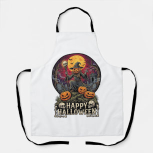 Happy Halloween Pumpkin Wizard Graveyard Full Moon Apron