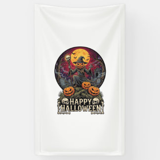 Happy Halloween Pumpkin Wizard Graveyard Full Moon Banner