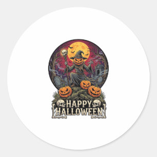Happy Halloween Pumpkin Wizard Graveyard Full Moon Classic Round Sticker