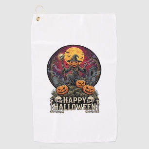 Happy Halloween Pumpkin Wizard Graveyard Full Moon Golf Towel