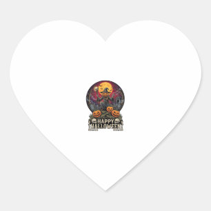 Happy Halloween Pumpkin Wizard Graveyard Full Moon Heart Sticker