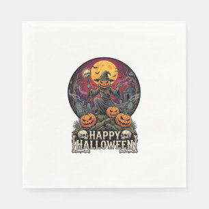 Happy Halloween Pumpkin Wizard Graveyard Full Moon Napkin