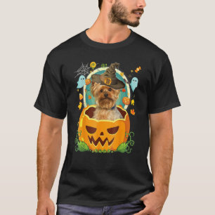 Happy Halloween Pumpkin Yorkie Dog Witch Cute Hat T-Shirt