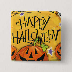 Happy Halloween Pumpkins 15 Cm Square Badge