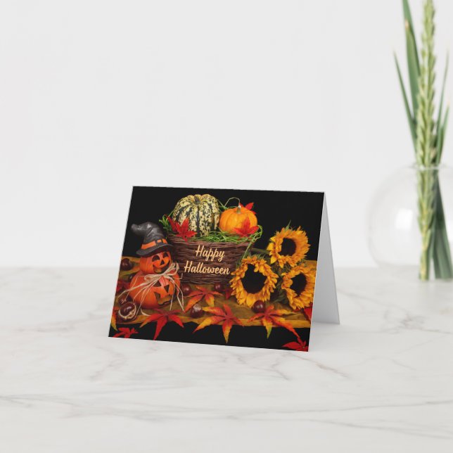 Happy Halloween Pumpkins and Sunflowers  Card (Front)