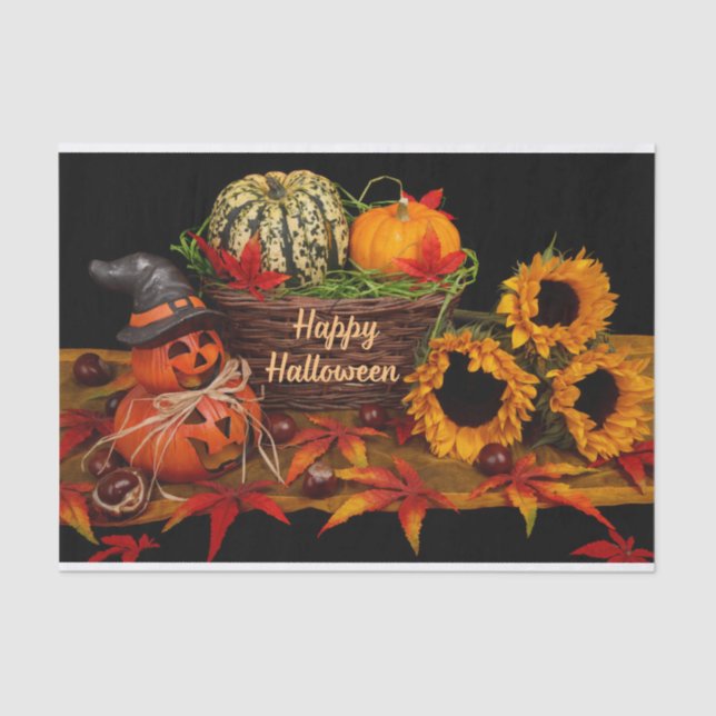 Happy Halloween Pumpkins and Sunflowers  Tissue Paper (Front)
