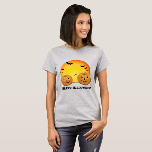 Happy Halloween Pumpkins Bats Orange Moon T-Shirt