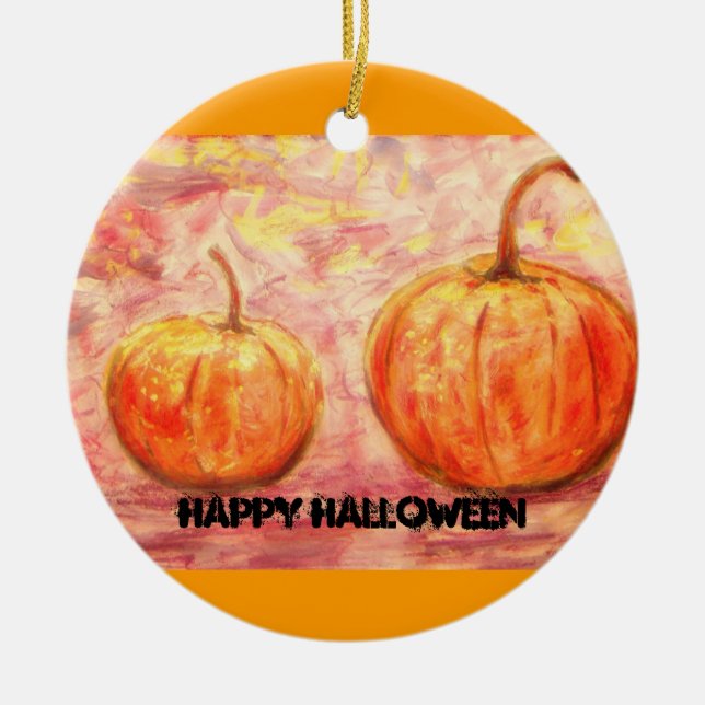 happy halloween pumpkins ceramic tree decoration (Front)