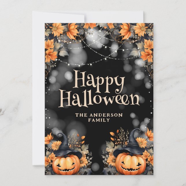 Happy Halloween Pumpkins Family Photo Card (Front)