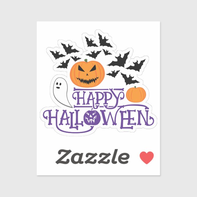 Happy Halloween pumpkins ghost bats purple text (Sheet)