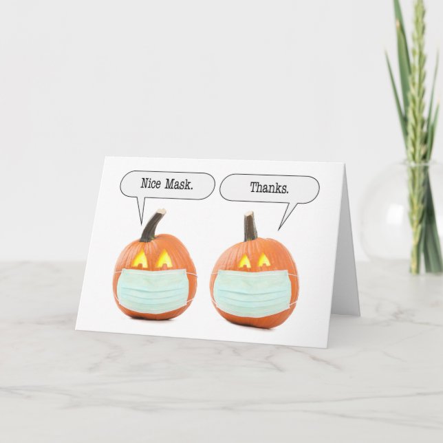 Happy Halloween Pumpkins in Coronavirus Face Mask Holiday Card (Front)