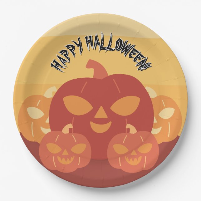 Happy Halloween! Pumpkins Paper Plate (Front)