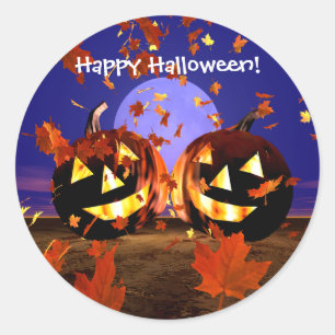 Happy Halloween Pumpkins Playing Classic Round Sticker
