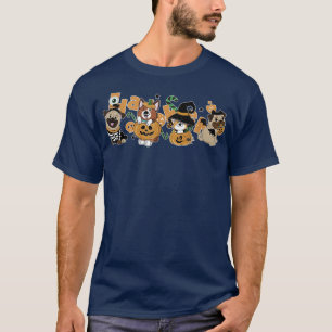 Happy Halloween Pumpkins Pug And Corgi Retro Hallo T-Shirt