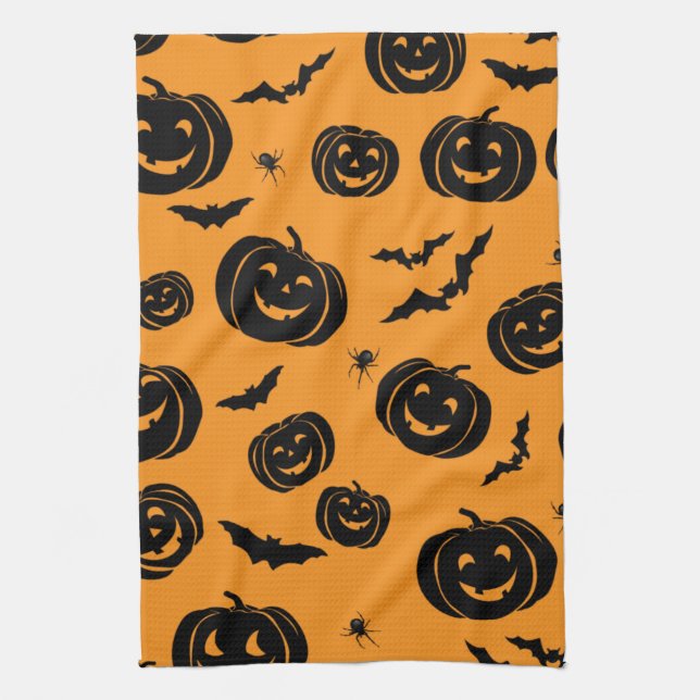 Happy Halloween Pumpkins Tea Towel (Vertical)