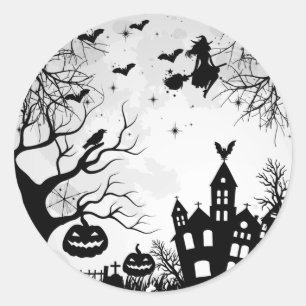 happy halloween pumpkins witches classic round sticker