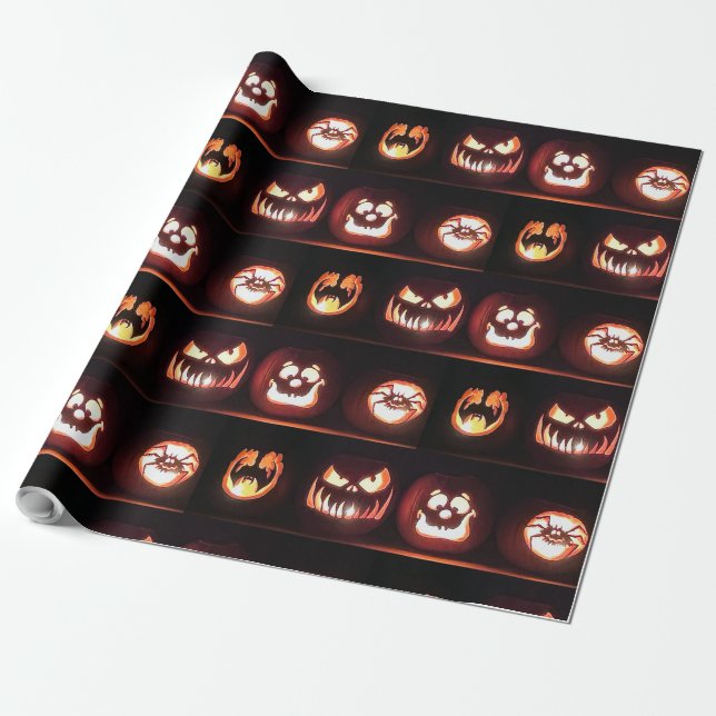 Happy Halloween Pumpkins Wrapping Paper (Unrolled)