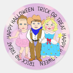 Happy Halloween Purple Kids in Costumes Classic Round Sticker