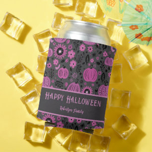 Happy Halloween Purple Pumpkin Family Name Can Cooler