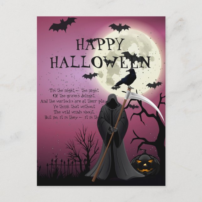 Happy Halloween Purple Spooky Night Postcard (Front)