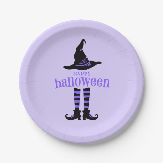 Happy Halloween Purple Witch Party Paper Plate (Front)