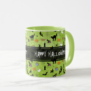 "Happy Halloween"  Random Iconic Pattern Green Mug