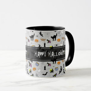 "Happy Halloween"  Random Iconic Pattern Grey Mug