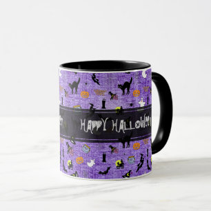 "Happy Halloween"  Random Iconic Pattern Purple Mug