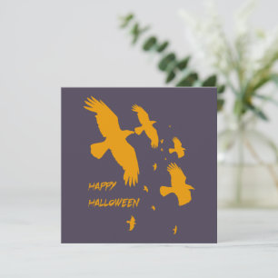 Happy Halloween Ravens In Flight Vector Silhouette Holiday Card