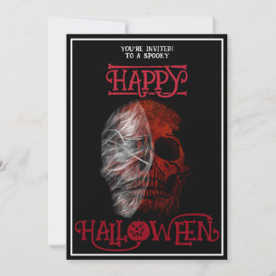 Happy Halloween Red Skull Black White Invitation