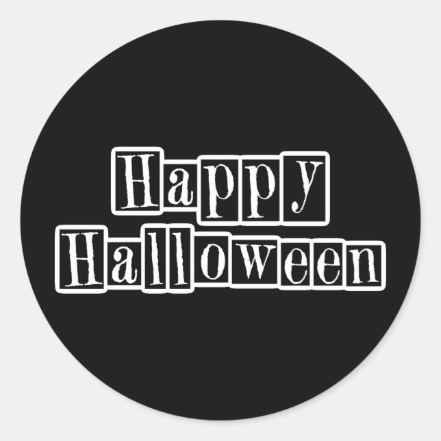 Happy Halloween Retro Blocks Classic Round Sticker (Front)