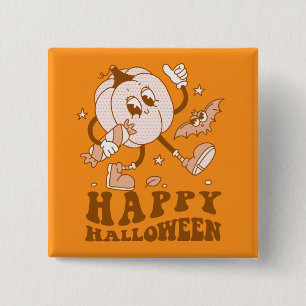 Happy Halloween  Retro Polka Dot Pumpkin 15 Cm Square Badge