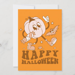 Happy Halloween  Retro Polka Dot Pumpkin Card