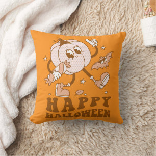 Happy Halloween  Retro Polka Dot Pumpkin Cushion