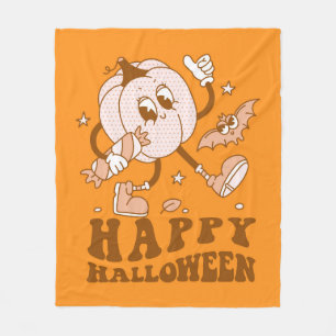 Happy Halloween  Retro Polka Dot Pumpkin Fleece Blanket