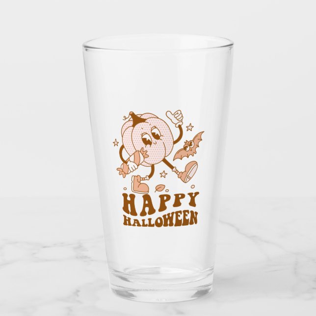 Happy Halloween| Retro Polka Dot Pumpkin Glass (Front)