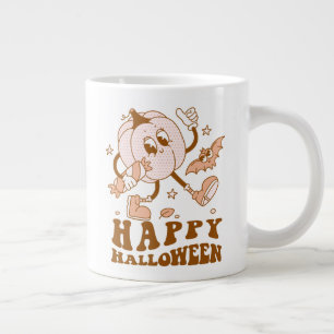 Happy Halloween  Retro Polka Dot Pumpkin Large Coffee Mug