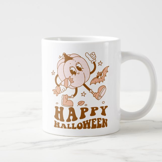 Happy Halloween| Retro Polka Dot Pumpkin Large Coffee Mug (Right)