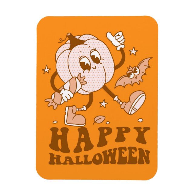 Happy Halloween| Retro Polka Dot Pumpkin Magnet (Vertical)
