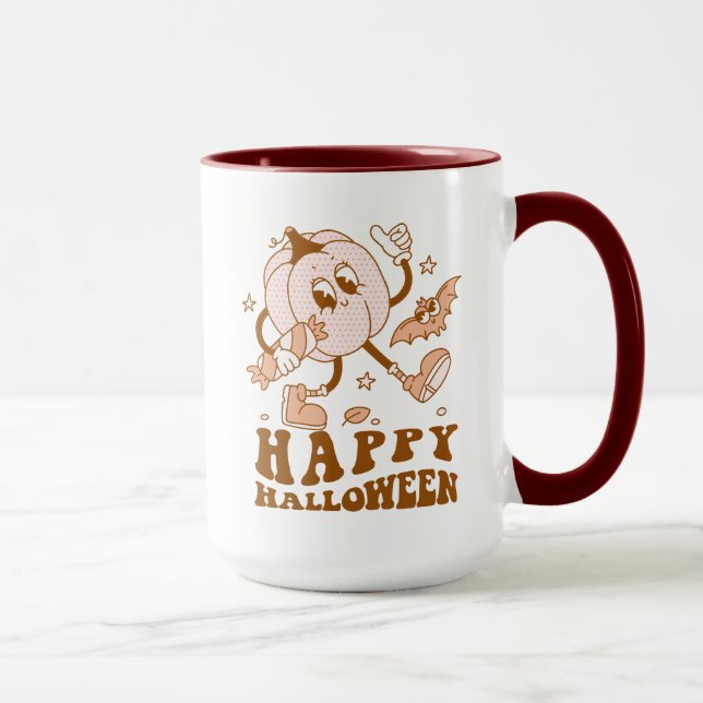 Happy Halloween| Retro Polka Dot Pumpkin Mug (Right)