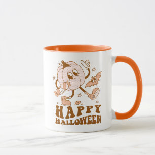 Happy Halloween  Retro Polka Dot Pumpkin Mug