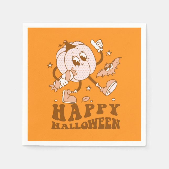Happy Halloween| Retro Polka Dot Pumpkin Napkin (Front)
