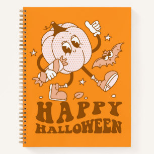 Happy Halloween  Retro Polka Dot Pumpkin Notebook