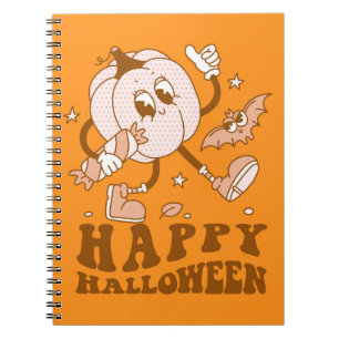 Happy Halloween  Retro Polka Dot Pumpkin Notebook